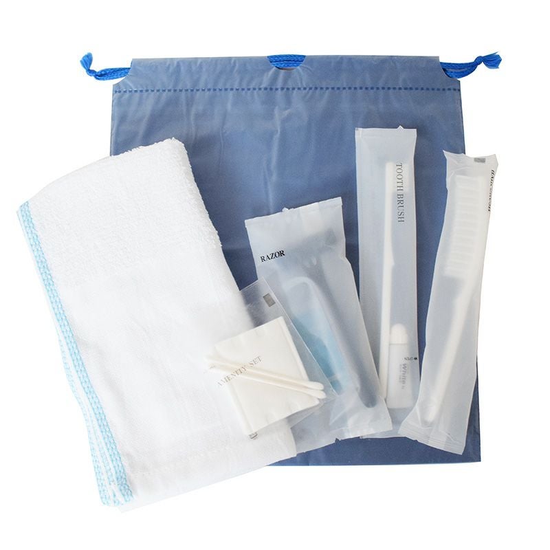 アメニティ6点セット 【ダブル生地ディープカラー巾着袋】