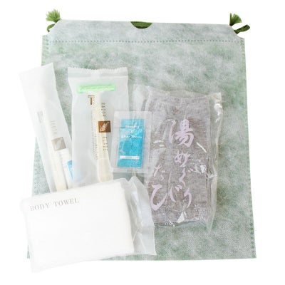 【エコ素材使用】足袋入りアメニティセット 和紙風巾着袋 男性用 100組　内容物